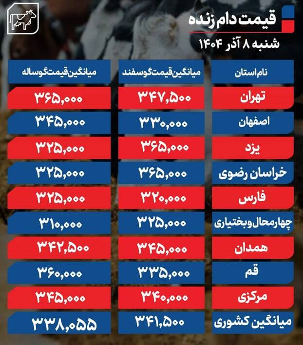 بازار دام زنده امروز ۸ آذر؛ افزایش یا کاهش قیمت‌ها